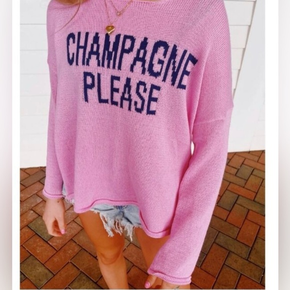 MIRACLE USA Pink and Navy CHAMPAGNE PLEASE Lightweight Sweater Oversized - Picture 1 of 6